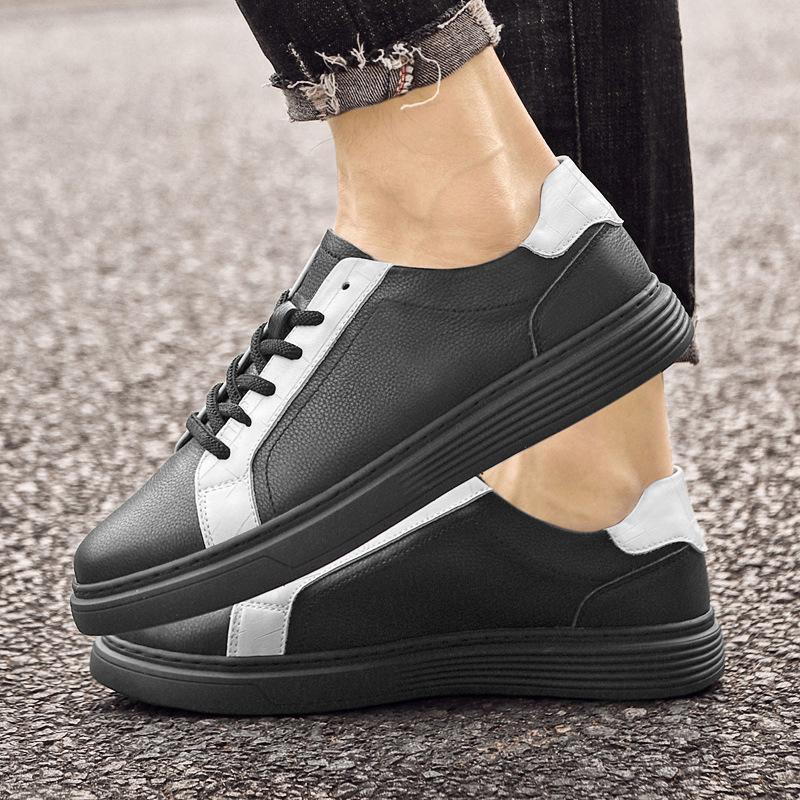 8092 Men'S Shoes Board Shoes Little White Shoes Flat-Soled Leather First-Layer Cowhide Surface Color Matching Contrasting Color Shoes Casual Shoes