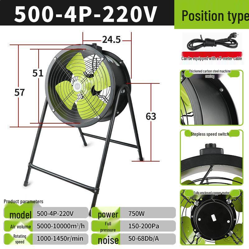 Low Noise Floor-Mounted SF Axial Flow Fan, 220V Cooling, 380V Industrial Ventilation, Strong Pipeline Exhaust Fan