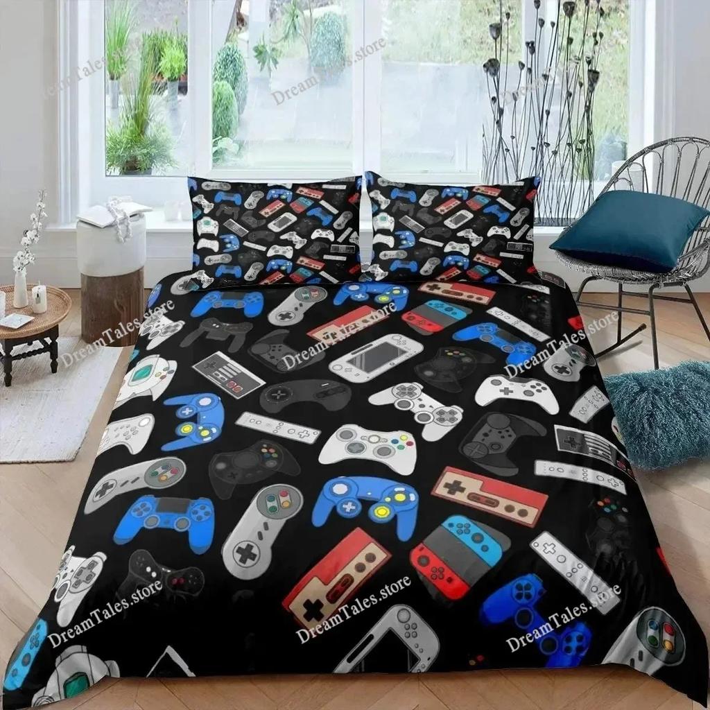 Gaming Bed Duvet Cover Set Twin,Gamer Bedding Sets for Boys Kids,Game King Size Duvet Cover Set Microfiber Game Bed Set