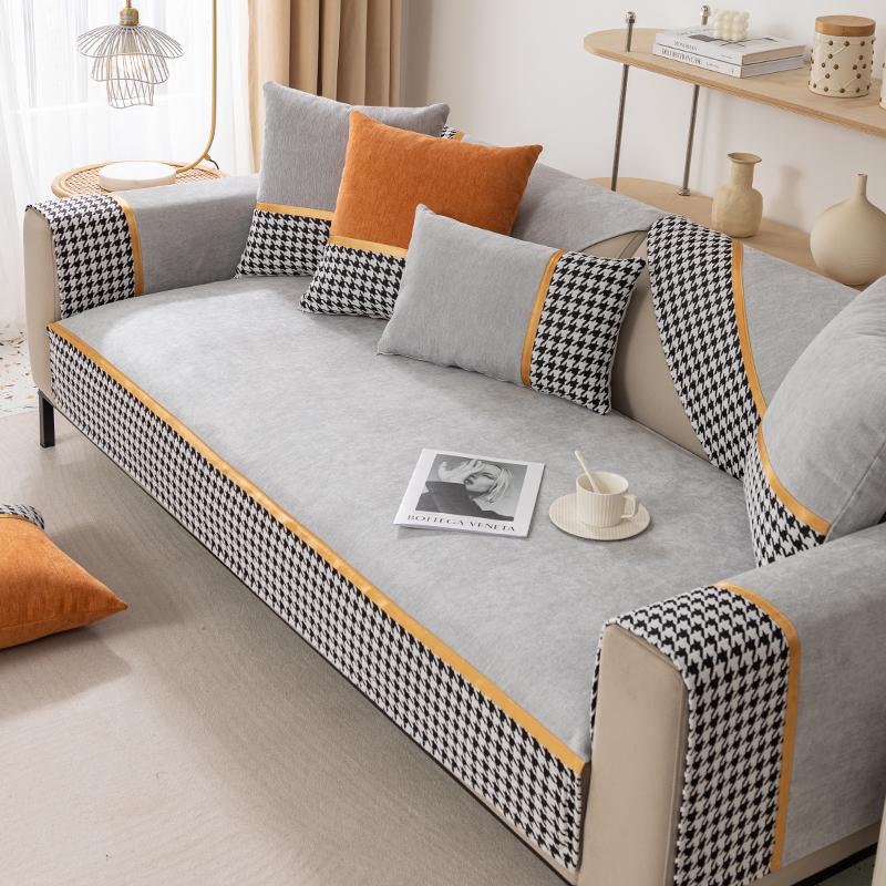 Chenille sofa cushion all-season universal thousand bird grid seat cushion, simple and modern non slip cover, all inclusive and