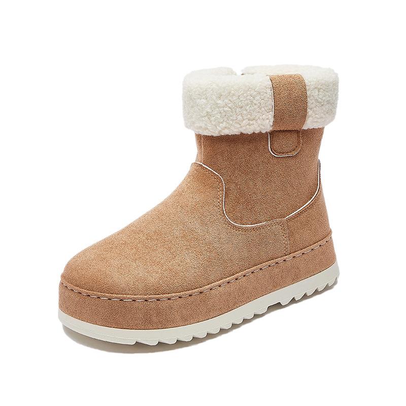 Women's Winter Warm Snow Boots Fuzzy Faux Suede Walking Shoes for Women Casual Anti-Slip Comfortable Chunky Platform Short Booties With Faux Fur Lined