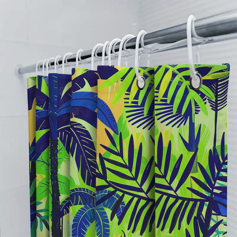Bright Blue Green Tropical Palm Leaf Shower Curtain Bathroom Decor 3D Printed Bath Liner Waterproof Window Canopy Drape