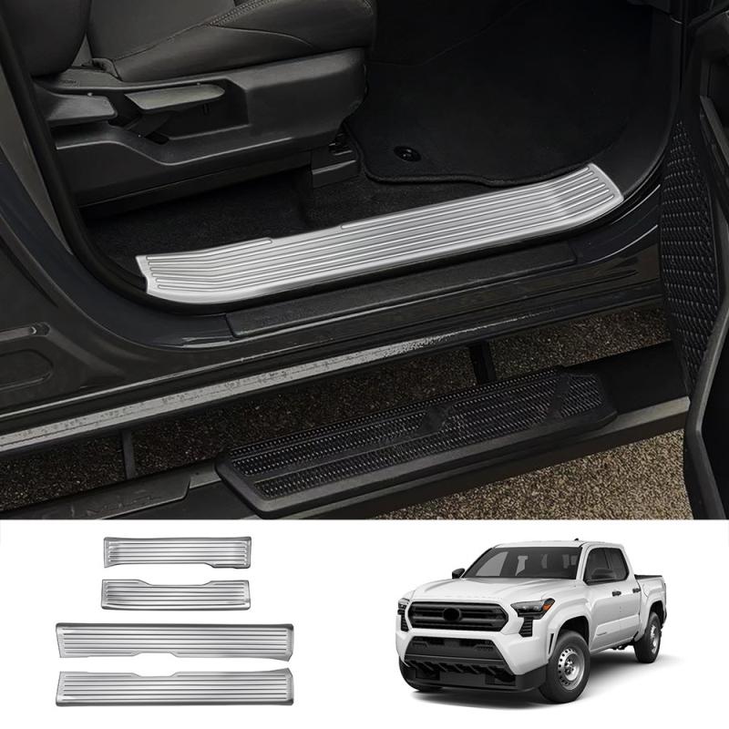 For TOYOTA TACOMA 2024 2025 Steel Inner Outer Door Welcome Pedal Threshold Bar Cover Trim Strips Door Sill Pad Car Accessories