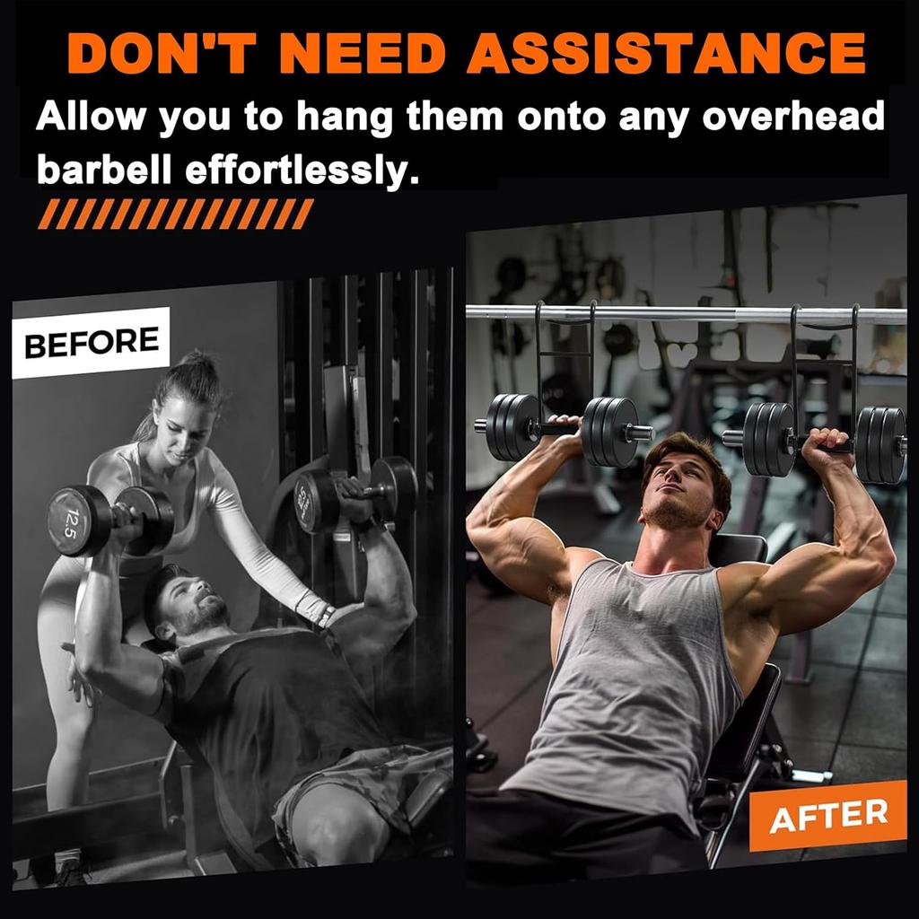 Dumbbell Spotter Hooks Hanger, 250 lbs Load Capacity Heavy Power Dumbbells Rack Attachments for Dumbbell Bench Press with Wrist Straps, Pairs