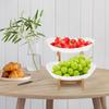 Fruit Bowl Fruit Basket 2 Tier Large Plastic Ceramic Bowl with Bamboo Stand for Snacks Candy Dessert Table Centerpiece Decor