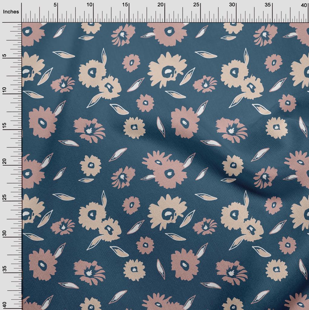 oneOone Cotton Flex Teal Blue Fabric Floral  Sewing Craft Projects Fabric Prints By Yard 40 Inch