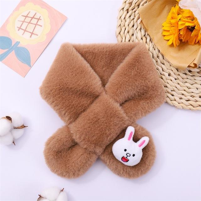Baby Winter Warm Thicken Scarfs New Children Cute Cartoon Faux Rabbit Fur Cross Collar Scarves Boy Girl Soft Plush Scarf Gift
