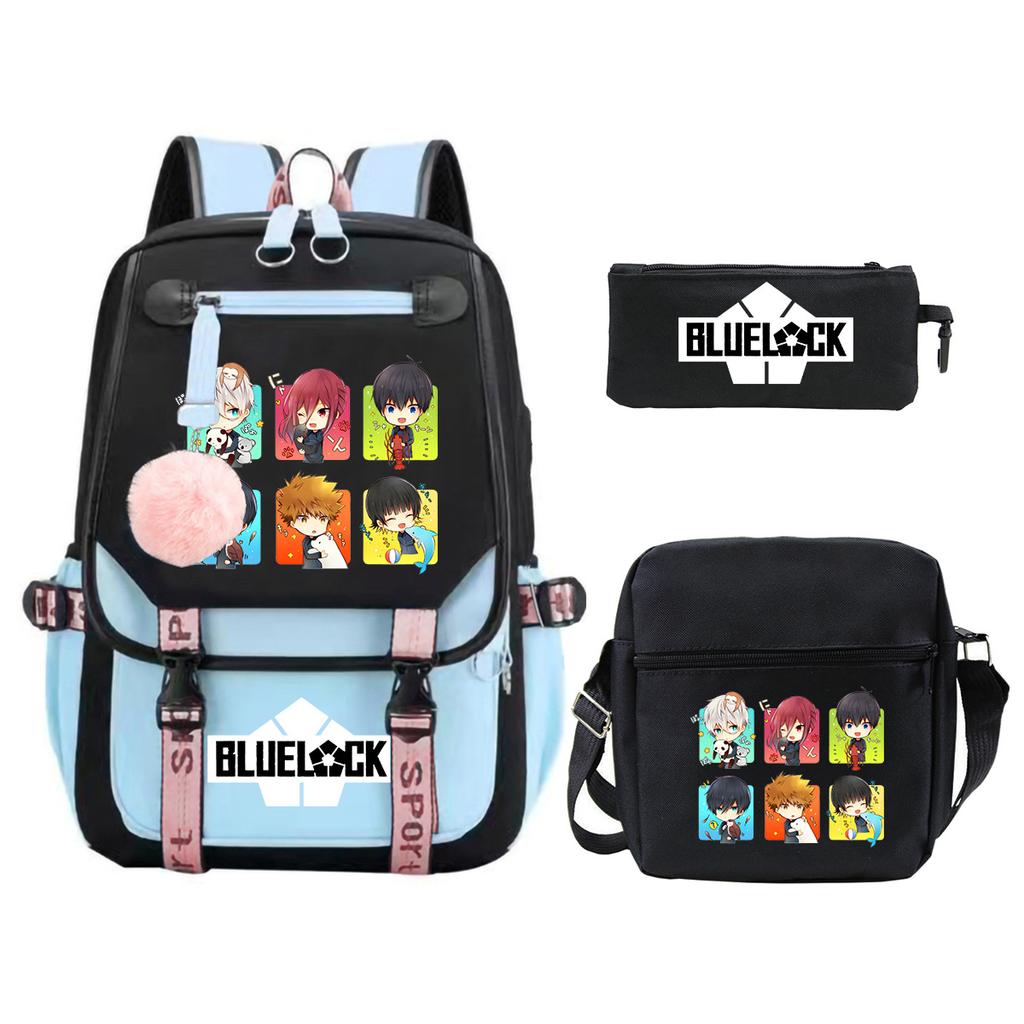 Trend Campus Primary And Secondary School Students Schoolbag Blue Prison Periphery Animation Backpack Pencil Bag