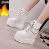 Fashion 14cm PU Microfiber Platform Wedge Women Ankle Boots Winter Plush Autumn Spring Women Shoes Hidden Super Heels British ZIP