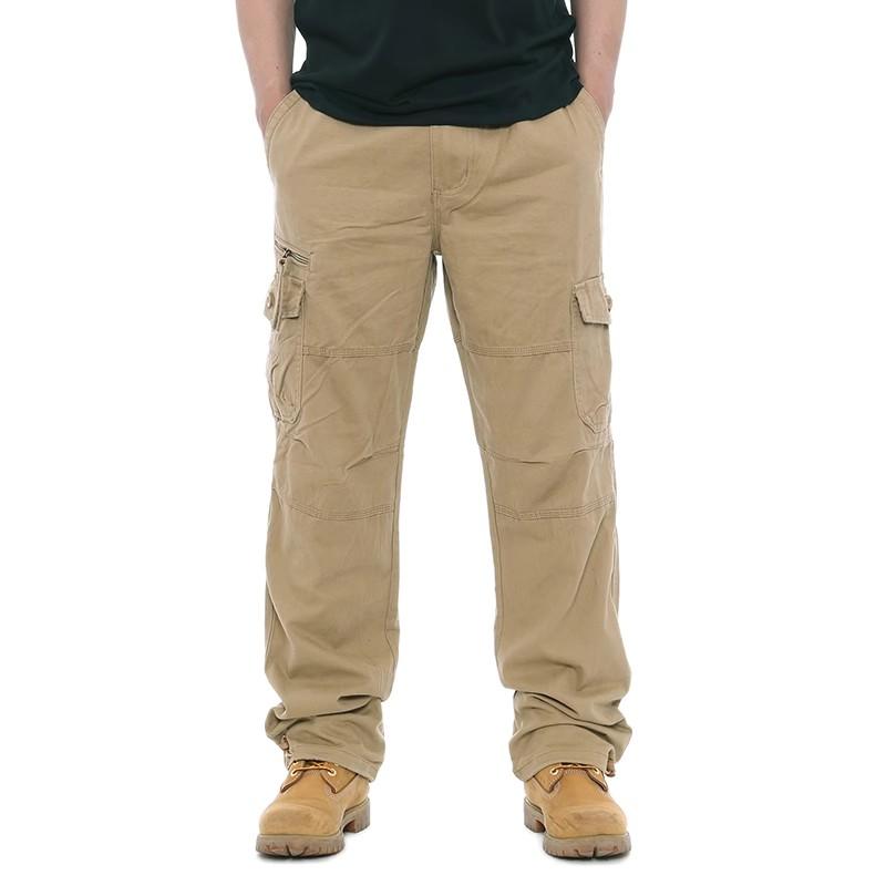 Men's Casual Elastic Waist Plus Size Pants Multi-Pocket Loose Trousers