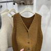 Women's V-Neck Sleeveless Knit Cardigan Vest - Versatile Autumn/Winter Layered Sweater