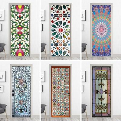 3D Geometric Door Sticker Self-adhseive Vinyl Full Door Wrap Cover Stickers Modern Abstract Geometry Wall Art Mural Decorations