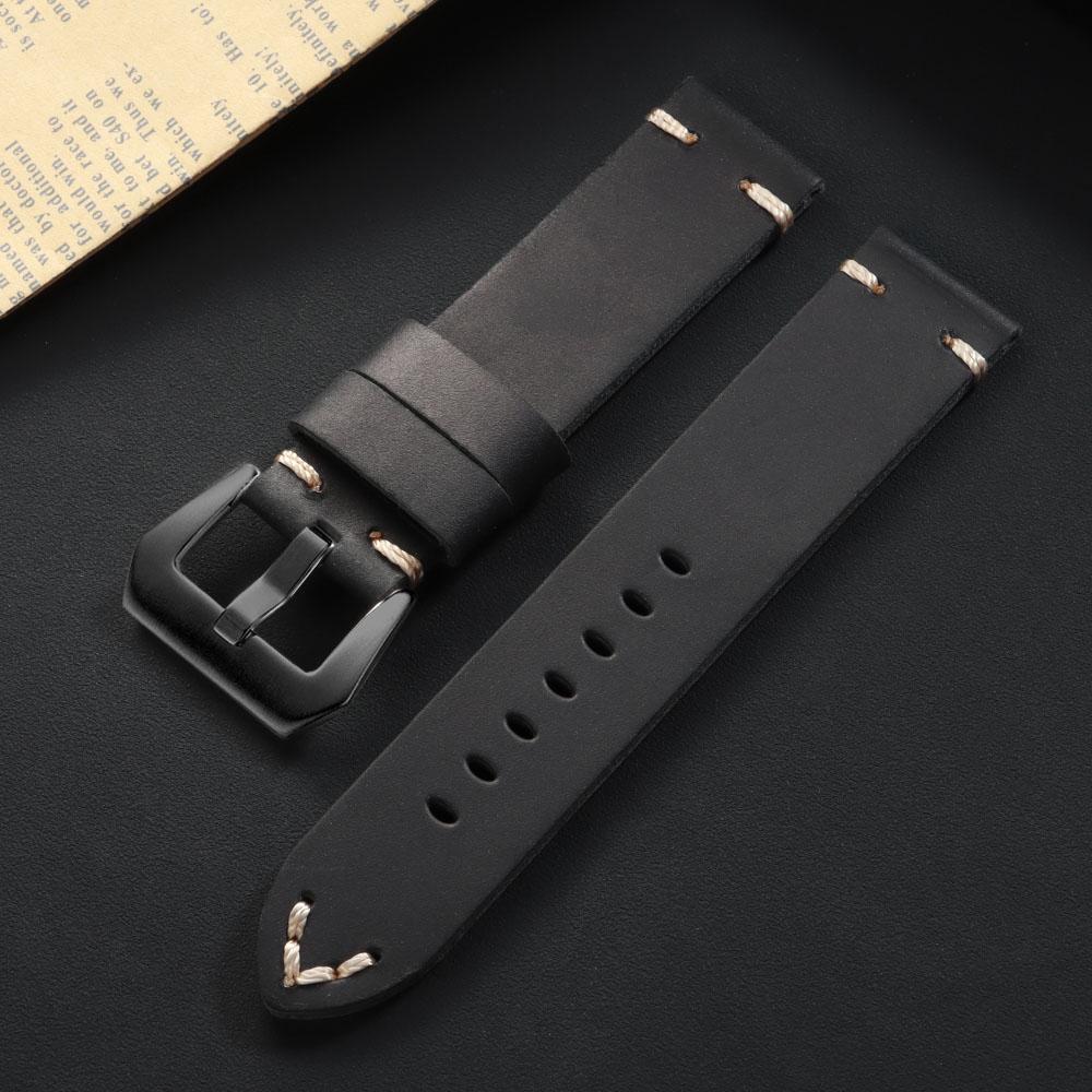 18mm 20mm 22mm 24mm 26mm Bracelet de Montre Vintage en Cuir de Vache Coutures Faites à la Main Bracelet en Cuir pour Panerai pour Montre Connectée Seiko Bracelet de Poignet