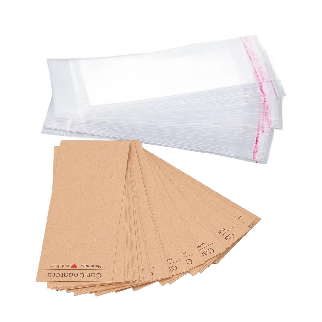 Kraft Paper Car Coasters, 50PCS Drink Coaster Blanks Set with Sling Bags for Craft and Gift Making