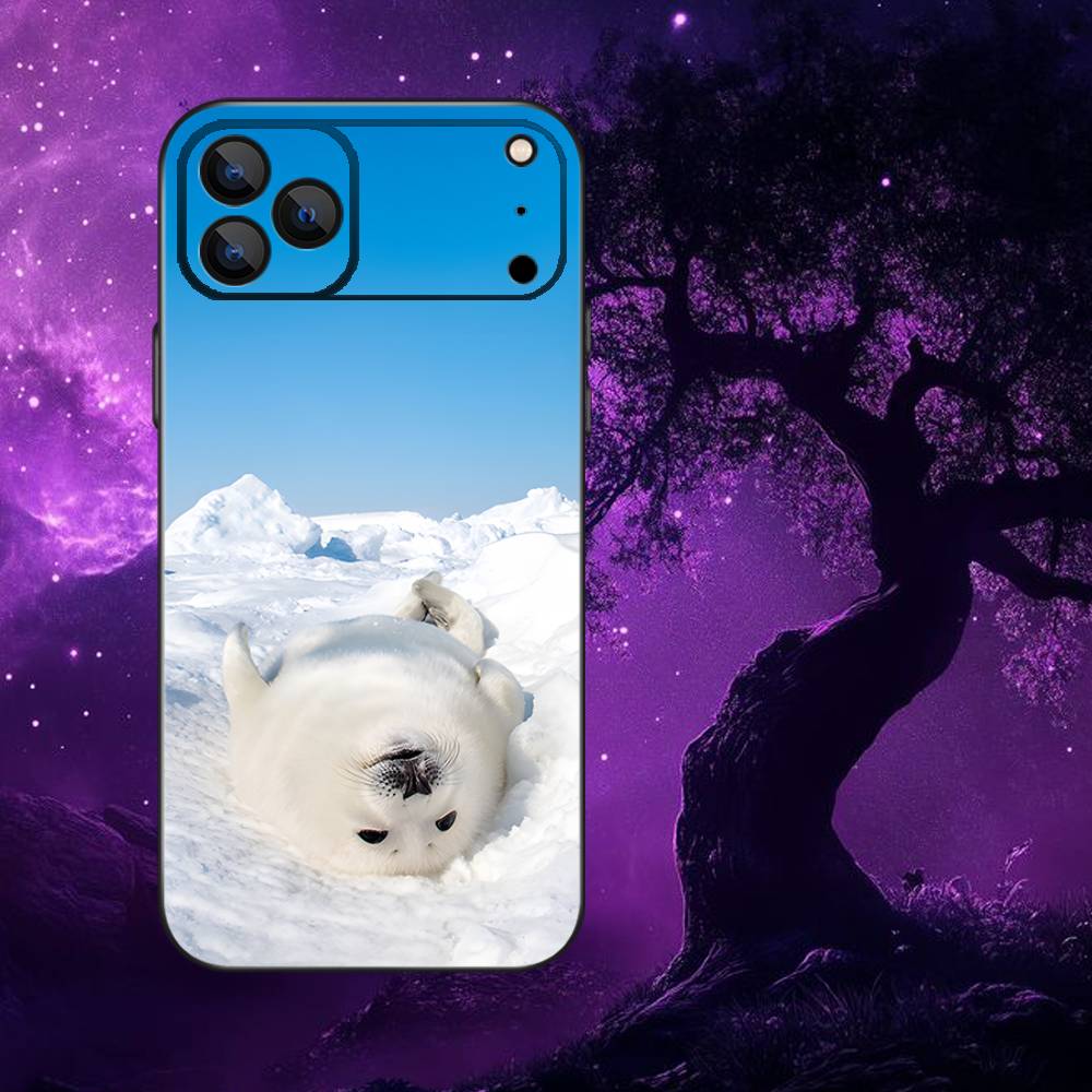 Cute Animal Seal Phone Case For iPhone 17,16,15,14,13,12,11,Pro Max,XSX,,XR,SE,Mini,8,7,Soft Silicone Black Cover