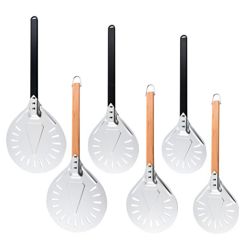 In Stock: 7/8/9/10-Inch Round Perforated Anodized Pizza Peel with Short Handle