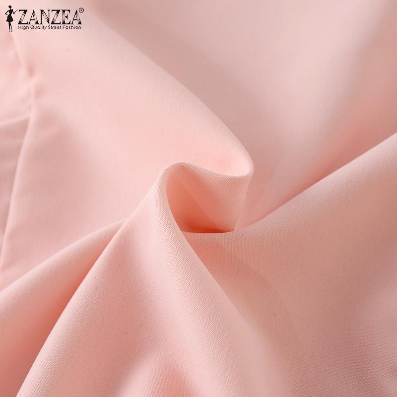 ZANZEA Damen Herbst Revers 3/4 Ärmel Patchwork Rüschen Hemden