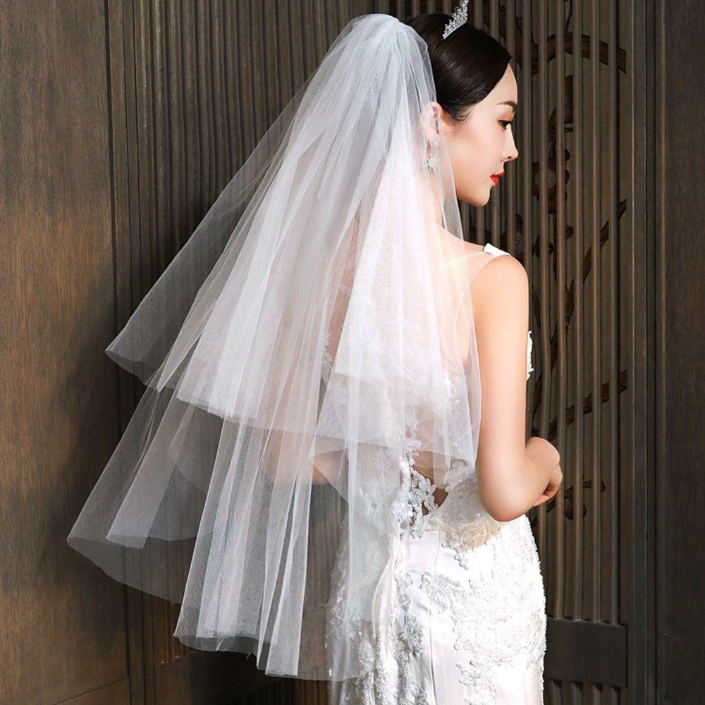 Elegant Short Simple Two Layer White Ivory With Comb Bridal Veil Women's Tulle Wedding Veil