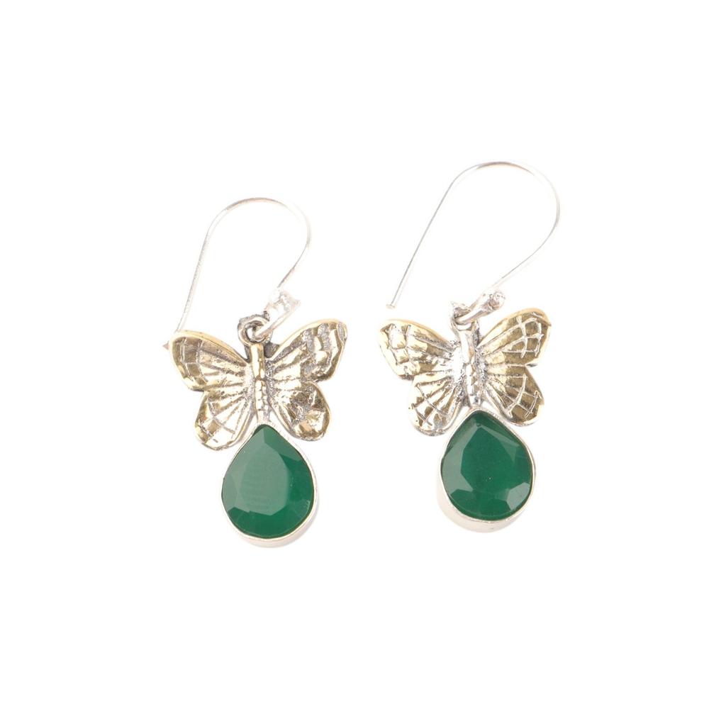 Green Onyx Gemstone 925 Stamped Silver Jewelry Handmade Partywear Earrings 1.3" EE-155-17