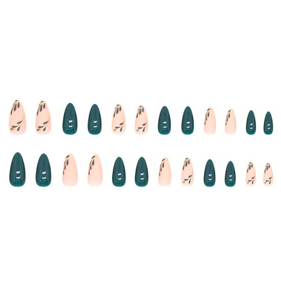 Yousheng 1 Set Fake Nails Matte Green Leaf Easy To Apply Remove Minimalistic Sweet Anti-break Fake Nails Women Supply