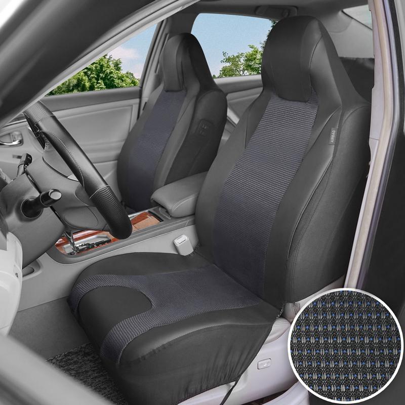 AUTO PLUS High Back Car Seat Covers Universal Size Fit For Most Car SUV PU Leather Spliced With Dot Jacquard Fabric Seat covers