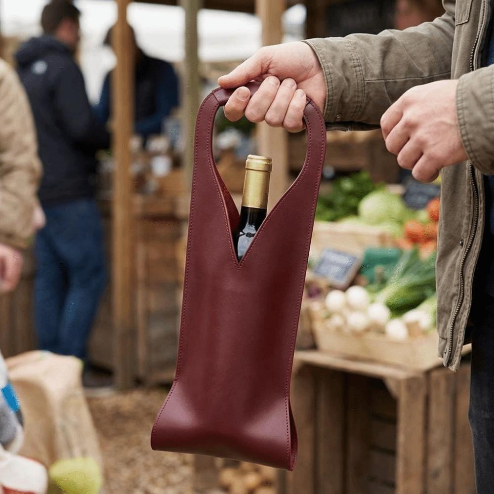 Convenient Waterproof Leather Wine Carrier Sturdy Handle Portable Beer Gift Bag Single Bottle Holder Wine Holder Birthday