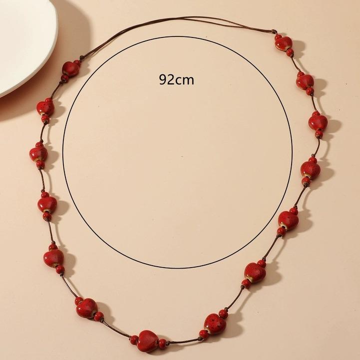 Colorful Heart Ceramic Necklace: Retro Ethnic Style Women's Sweater Chain