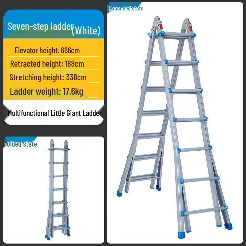 Multifunctional Telescopic A-frame Ladder with Carbon Steel and Thickened Iron