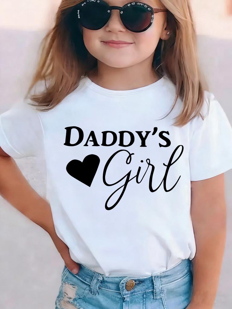 Daddys Girl with Heart Design Printed T Shirts Fashion Kids Childrens Tshirt Boys Girls Summer Spring Casual Top Tee Shirt