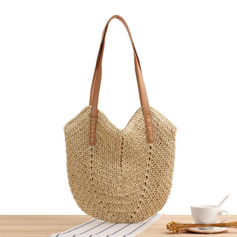 

New Hollow Woven Paper Rope Shoulder Bag - Fashionable Casual Women s Beach Tote бежевый