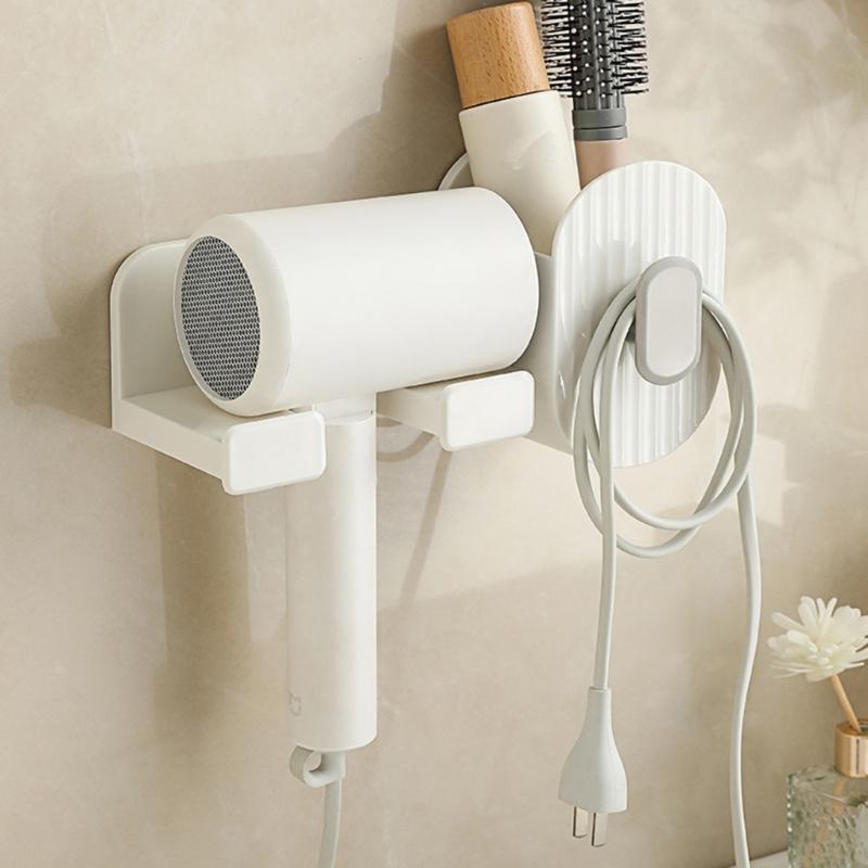 Adhesive Bathroom Hair Dryer Holder Vanities Storage Station For Styling Tools Makeup Accessories Easy Installation