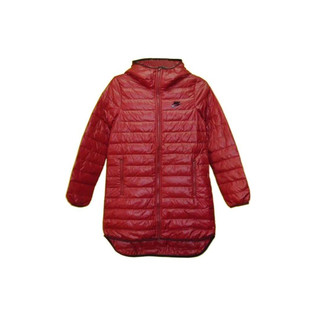 Nike Jednobarevná péřová bunda střední délky s logem Dámské svrchní oblečení Červená 942168-677