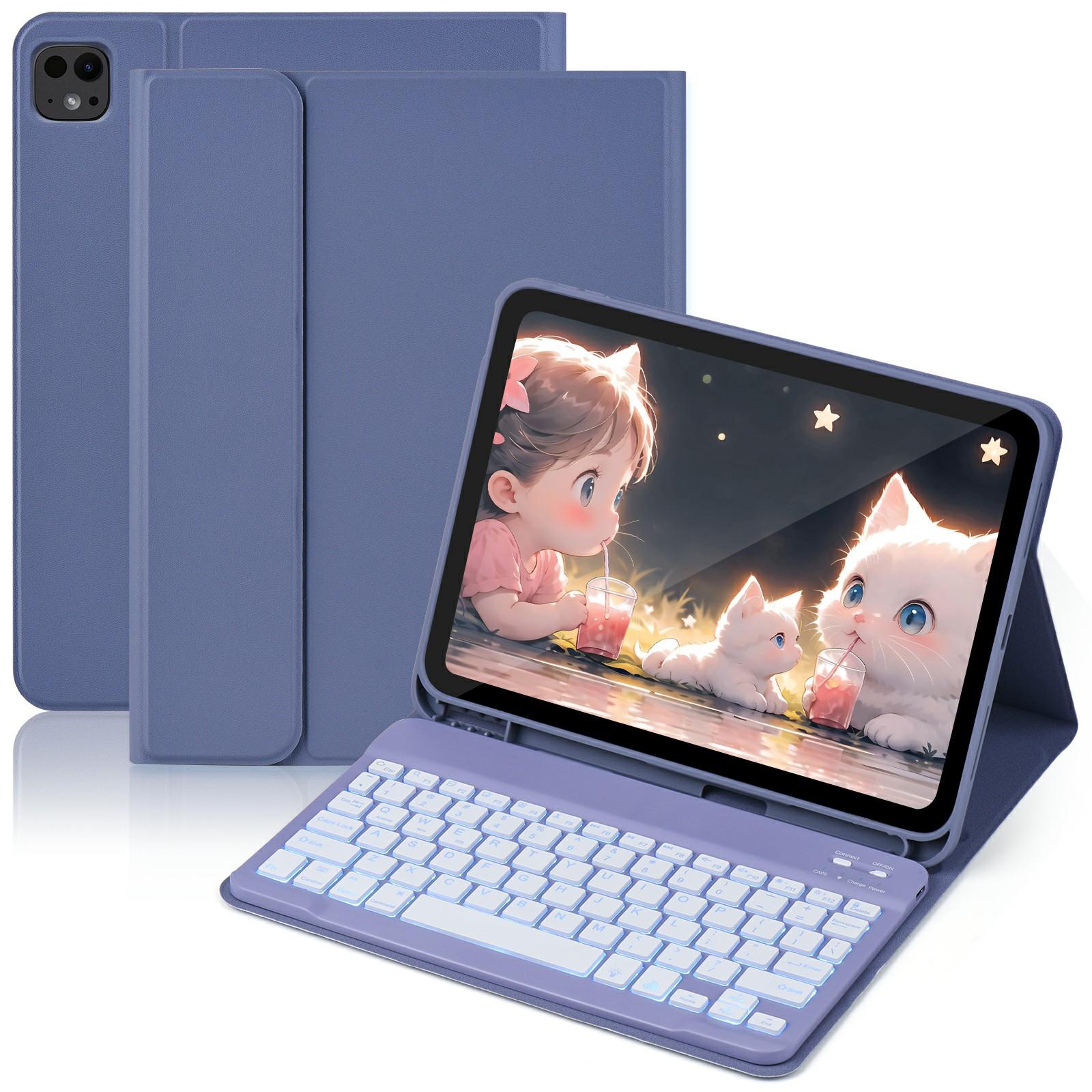 

SK-1109D Leather Tablet Case with BT Keyboard For iPad Air 11 (2025)/(2024)/Pro 11 (2022)/(2020)/Air (2022)/(2020)/(2018) Grey Blue