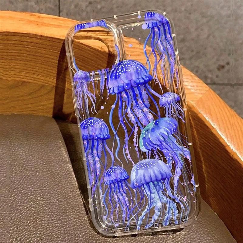 Ocean Jellyfish Pattern Phone Case for Samsung S25 S24 S23 S22 FE Plus Ultra A53 A52 A14 A54 A35 A15 A55 5G Clear Soft Cover