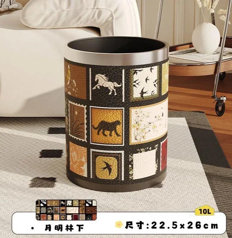 Antique Style Leather Trash Can High Quality Wastebasket Home Living Room Bedroom Trash Bin Wastebasket Home Accessories