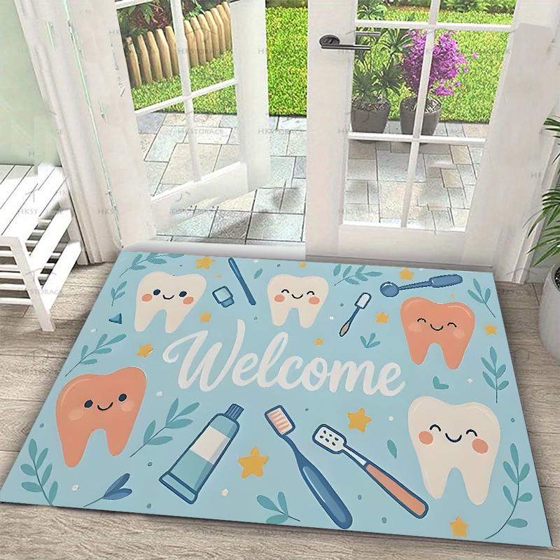 Dental Theme Pattern Door Mat Tooth Designs Smoke Technological Robotic Elements Dental Clinic Door Mat Dental Clinic Door Mat