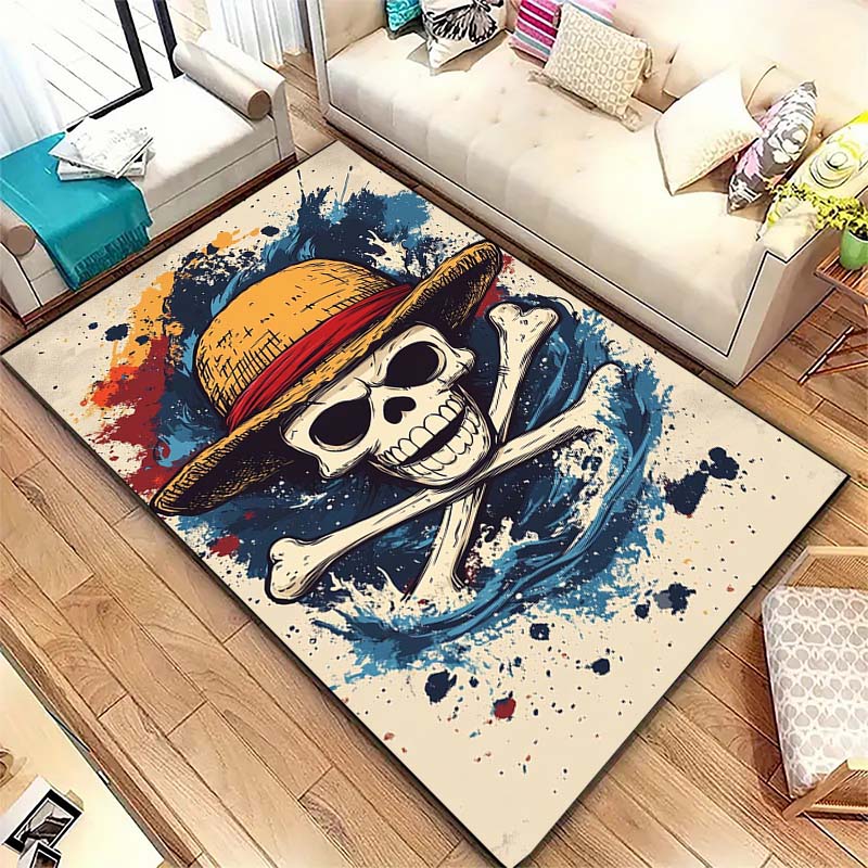 One Piece Straw Hat Pirates Square Floor Mat Living Room Bedroom Decor,Cartoon Welcome Mat