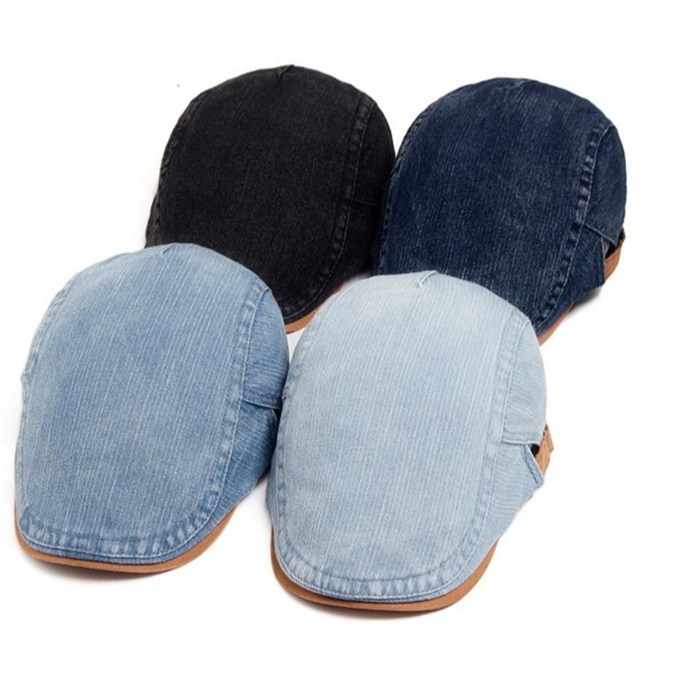 Denim Cotton Beret Hat Soft Material Peaked Cap Adjustable Flat Visor Hat Casual Wear