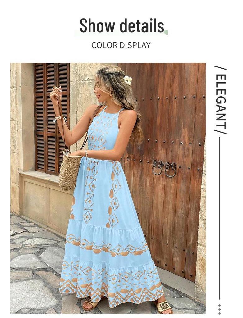 Besticktes elegantes Maxikleid mit Spaghettiträgern und tailliertem Schnitt