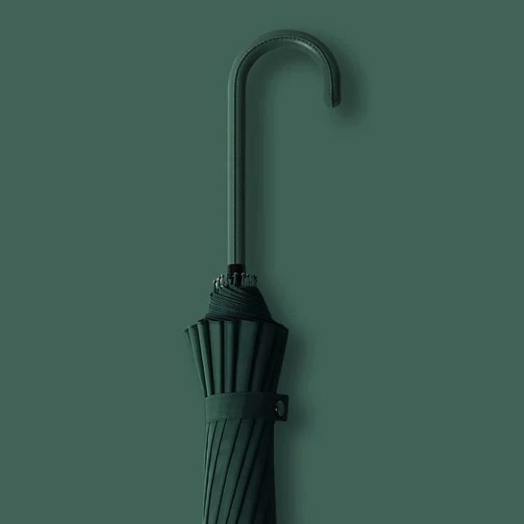 16-Rib Umbrella with Japanese-Style Fresh Design, Leather Handle, Curved Hook, Straight Pole, Large Double-Person Umbrella for Sun and Rain, Gift or