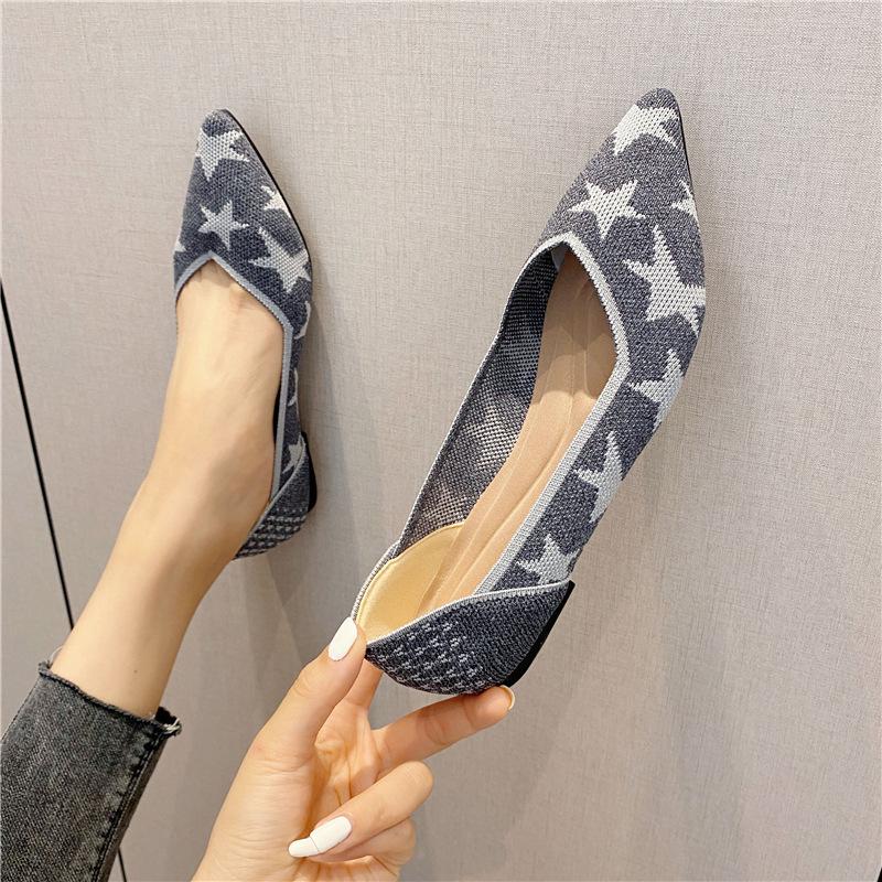 New fly-woven women's shoes pointed tip breathable flat-soled single shoes knitted comfortable soft sole casual