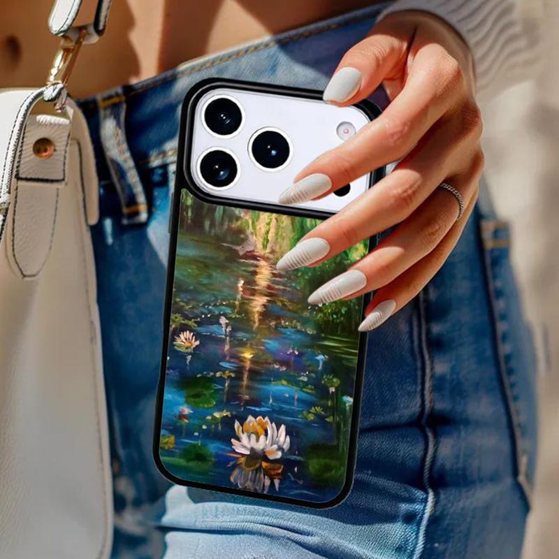 Monet Garden Lotus Phone Case For iPhone 17 Air 14 15 13 12 Max Cover For Apple 16e 11 Pro Max Plus Coque