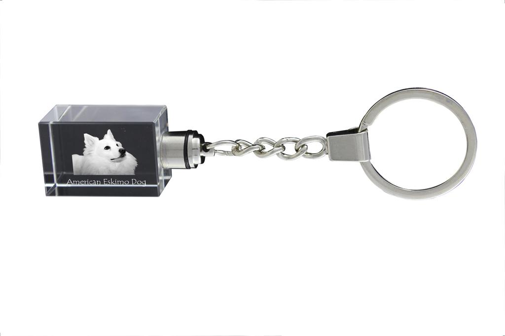 American Eskimo Dog, American Spitz - Crystal key ring with dog photo, illuminated key ring, unique gift by Art-Dog brand