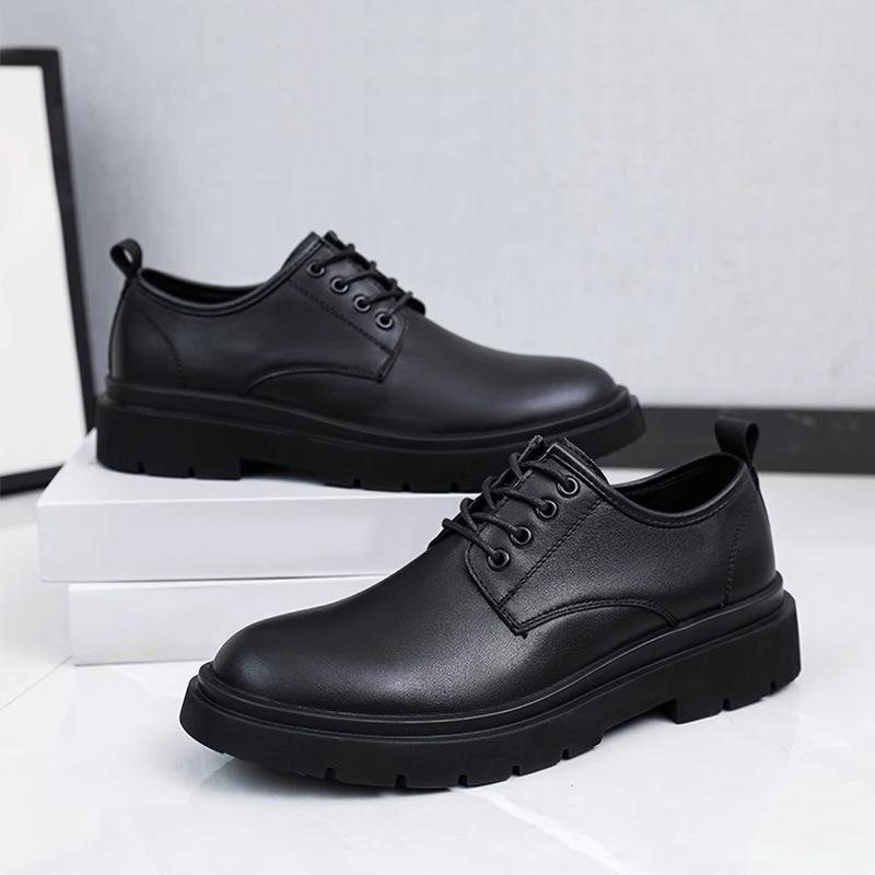 

Мужские низкие ботинки Мартин с увеличением роста, британский стиль, круглый носок, обувь с большой головой, черные рабочие ботинки на платформе, повседневная кожаная обувь, поколение 36 чёрный