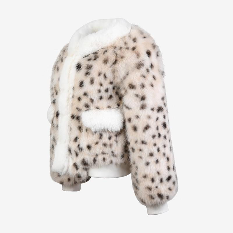 Womens Faux Fur Leopard Print Coat With Pockets Warm Winter Outerwear Long Sleeve Fluffy Jacket