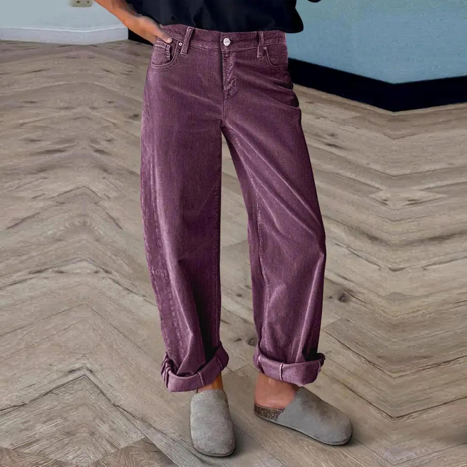 Women s Casual High Waisted Straight Leg Pants, Loose Pocket Yoga Pants S