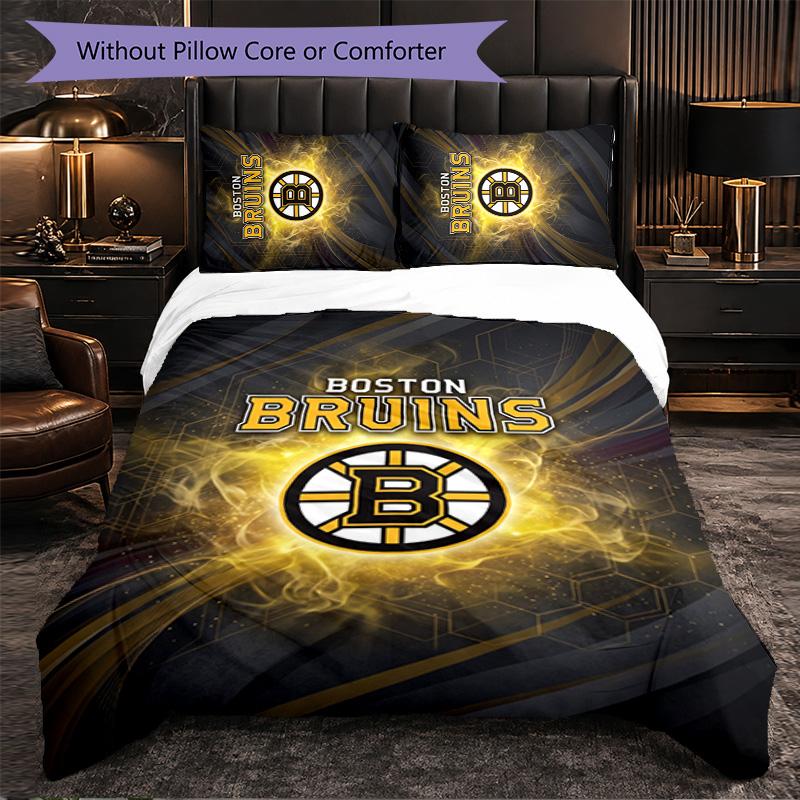 Set Biancheria da Letto Boston Bruins in Microfibra 3 Pezzi Copripiumino Decorativo per Camera da Letto Uso Domestico