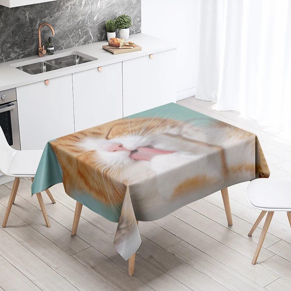 Sleeping Cat Tablecloth Cute Kitten  Anti-fouling and Waterproof Rectangular Kitchen Dining Table Home Decoration