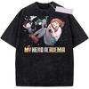 Anime My Hero Academia Midoriya Izuku OCHACO URARAKA Graphic Print T-Shirt Men Women Retro Washed O-neck Cotton Loose Casual Oversized Summer New Tee