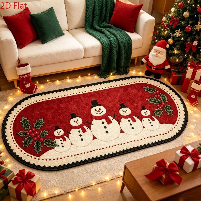 Christmas Faux Cashmere Bedside Runner Rug Soft Oval Living Room Coffee Table Carpet Non Slip Bedroom Mat